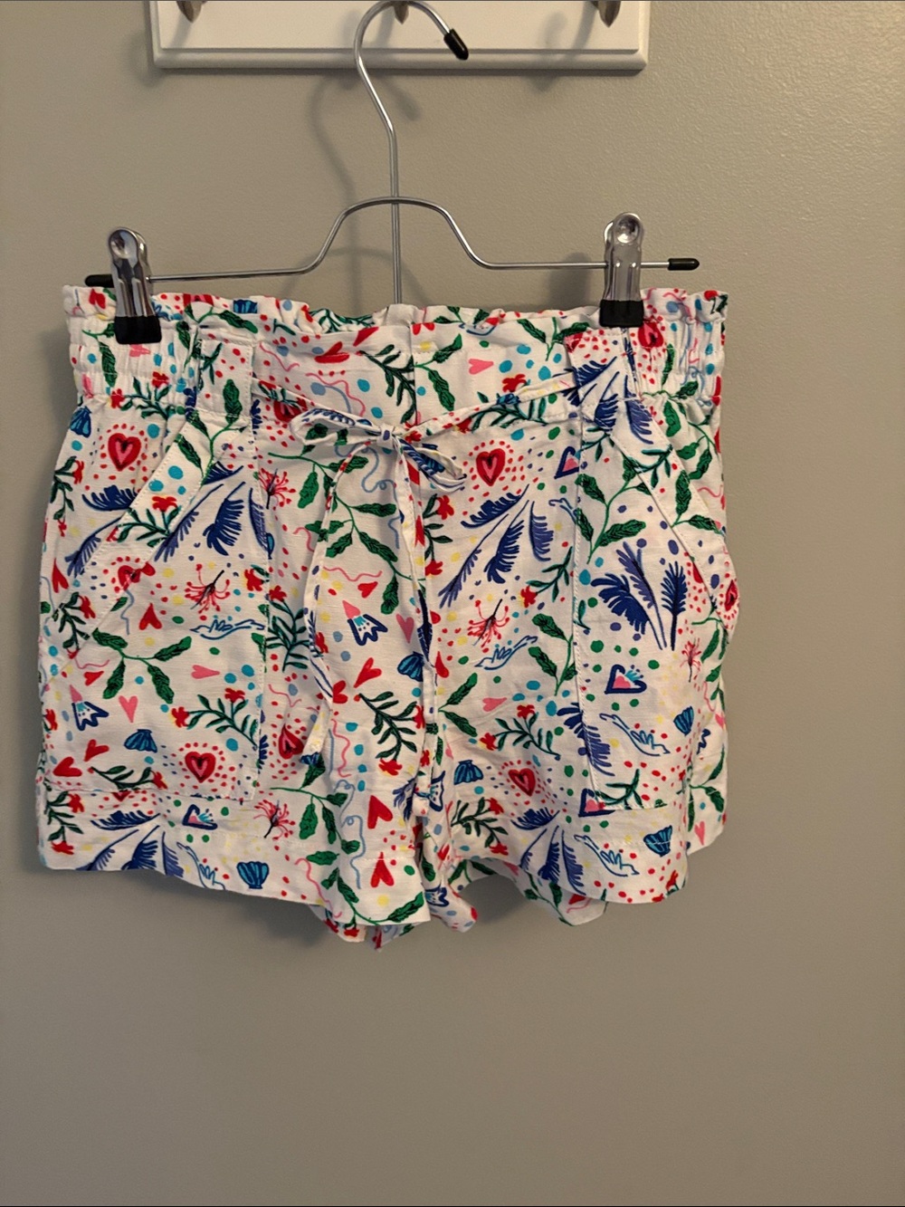 LOFT White High Waist Floral Print Drawstring Shorts
